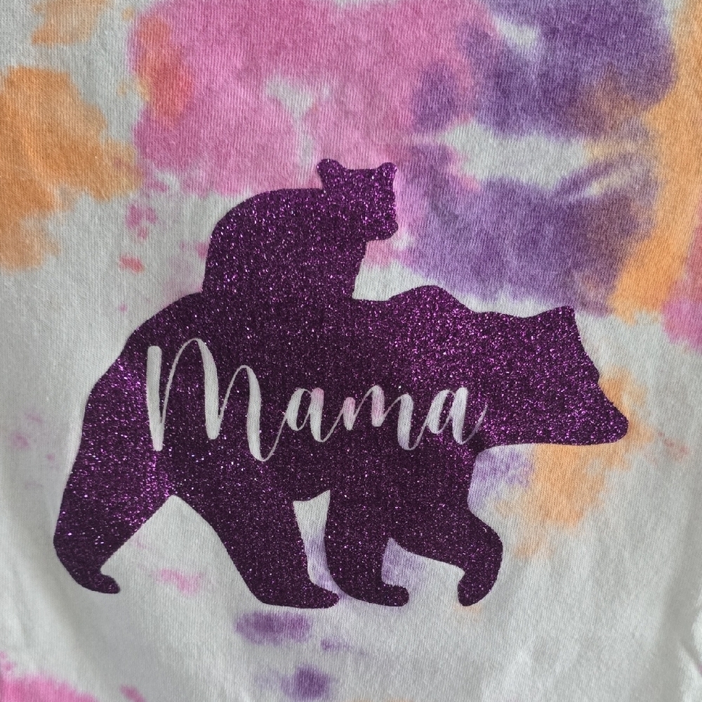 Gildan Purple and Orange Tie-Dye Mama Bear Tee - Picture 2 of 3